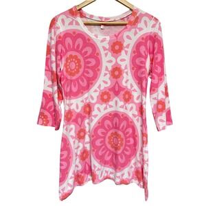 Before + Again Butter Soft Medallion Print Tunic Womens L Top 3/4 Sleeve Relaxed